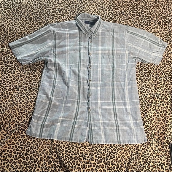 Vintage 90s Shirt World Island Plaid Muted Chest Pocket Short Sleeved Collared - Picture 3 of 6